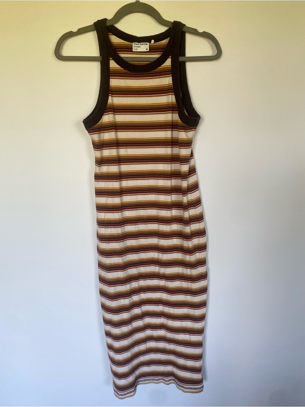 Frank & Oak Striped Ribbed Midi Dress — Brown & Cream